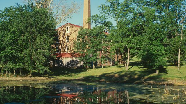 Exterior view through landscape of Watkins Mill State Park