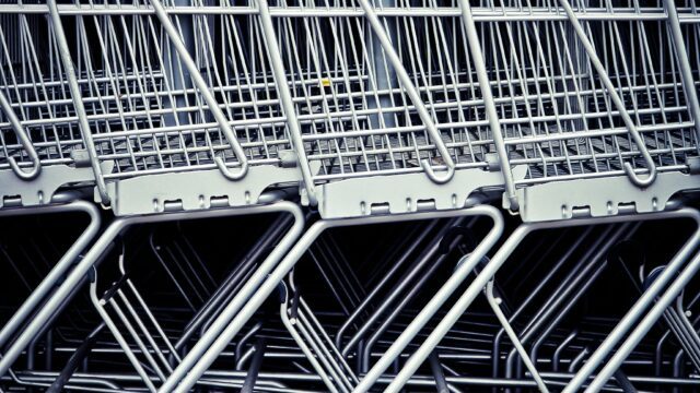 Close up of grocery store shopping carts