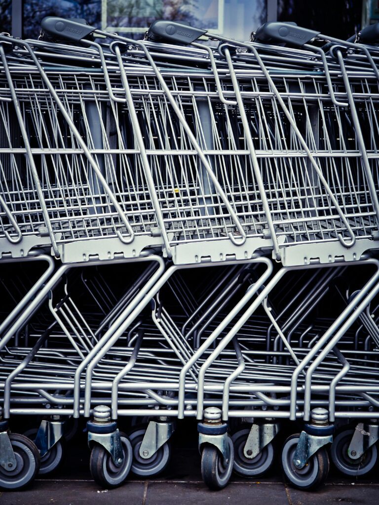 Close up of grocery store shopping carts