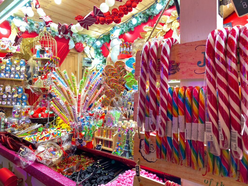 Variety of packaged candy at a store