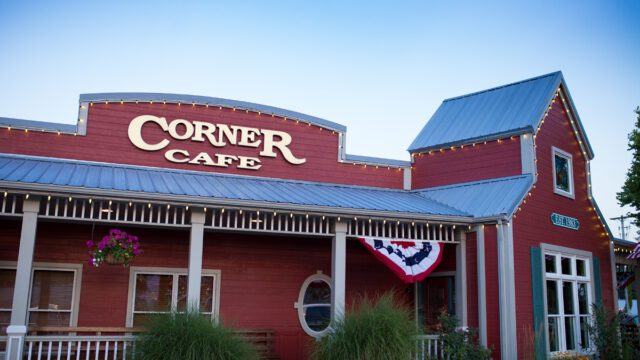 Exterior of Corner Café in Riverside, MO known for homestyle comfort food.