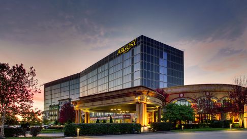 Exterior of Argosy Casino Hotel in Riverside, Missouri with illuminated entrance